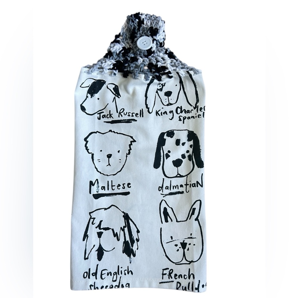 Hand Crafted Black & White Dog Print Hanging Kitchen Hand Towel - Picture 6 of 9